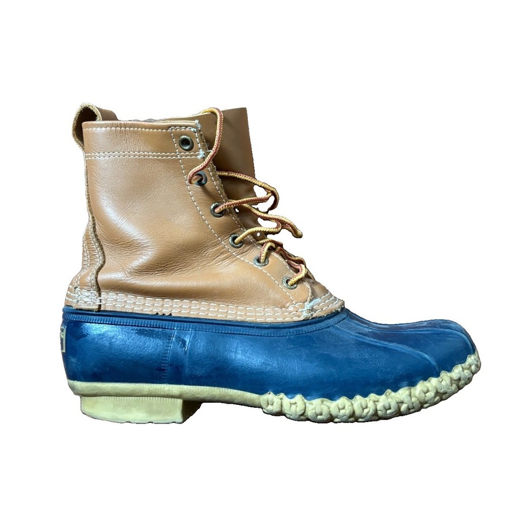 L.L.Bean Women's Duck Boots Brown/Blue Leather Rubber Lace-Up Ankle Size 9 Wide